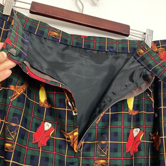 Handmade Skirt Womens Large Green Blue Plaid Straight Pencil Equestrian Preppy - Picture 8 of 12